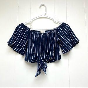 L.A. Hearts Striped Off the Shoulder Front Tie Top